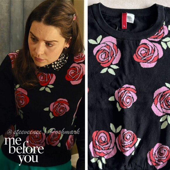 H&M Black Rose Sweater ASO Louisa Clark in Me Before You - Picture 1 of 9